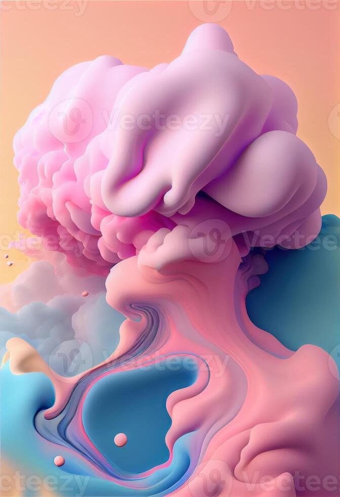 generativ ai Illustration von zart abstrakt Pastell- Hintergrund mit Wolken und Wellen. Kopf und Rosa Flüssigkeit Flüssigkeit Kunst foto