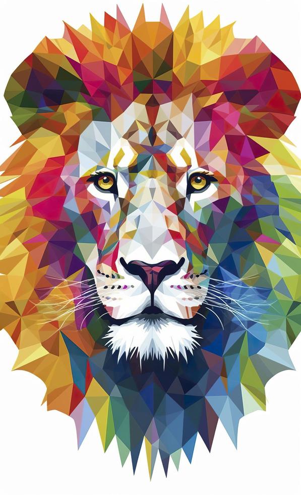 sauber Regenbogen Farben geometrisch Löwe Weiß Hintergrund, erzeugen ai foto