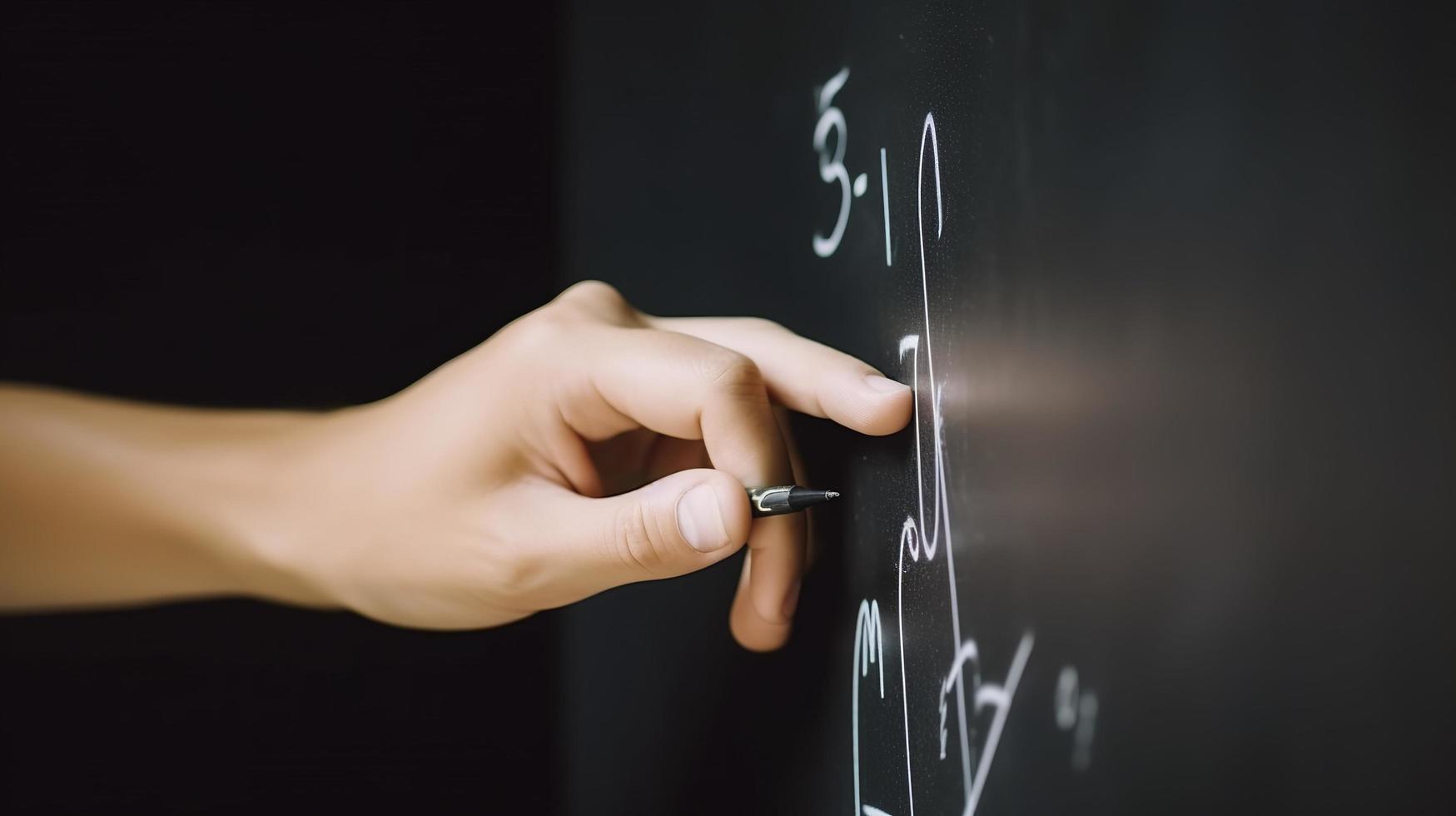 Foto alt Mathematik Lehrer Schreiben Formel auf Tafel, erzeugen ai