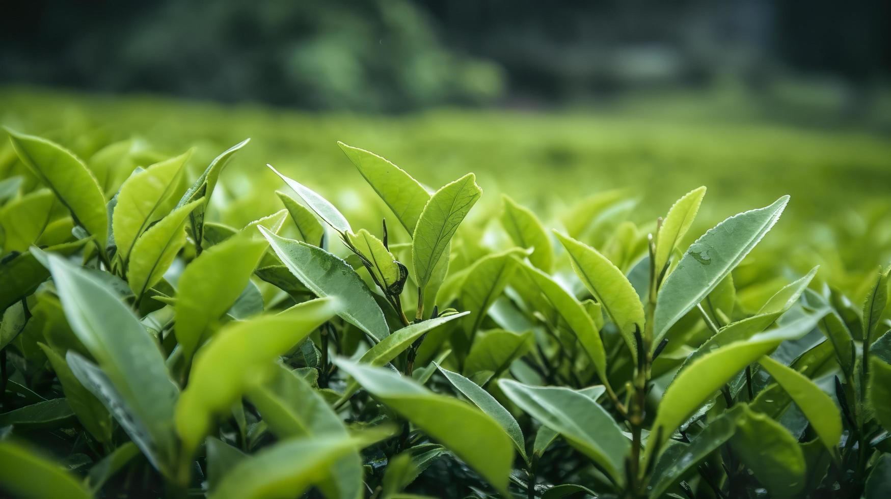 Nahansicht Grün Blätter mit verwischen Grün Hintergrund im Natur, erzeugen ai foto