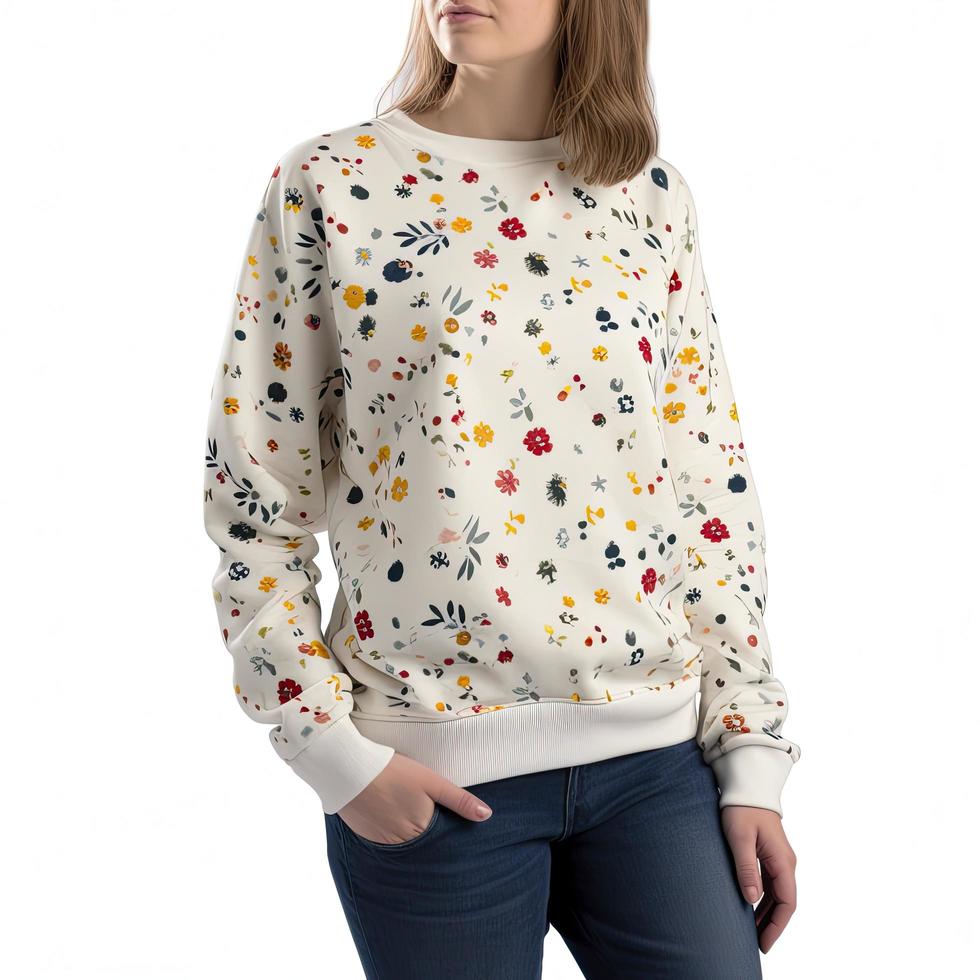 Sweatshirt mit wenig Blumen- Design, erzeugen ai foto