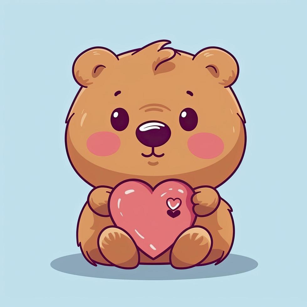 süß Bär halten Liebe Herz Karikatur Symbol Illustration. Tier Natur Symbol Konzept isoliert, erzeugen ai foto