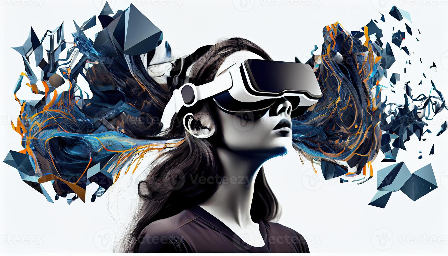 ai Metaverse Konzept Collage Design mit tragen vr Headset mit Clever Brille futuristisch Technologie generiert ai foto