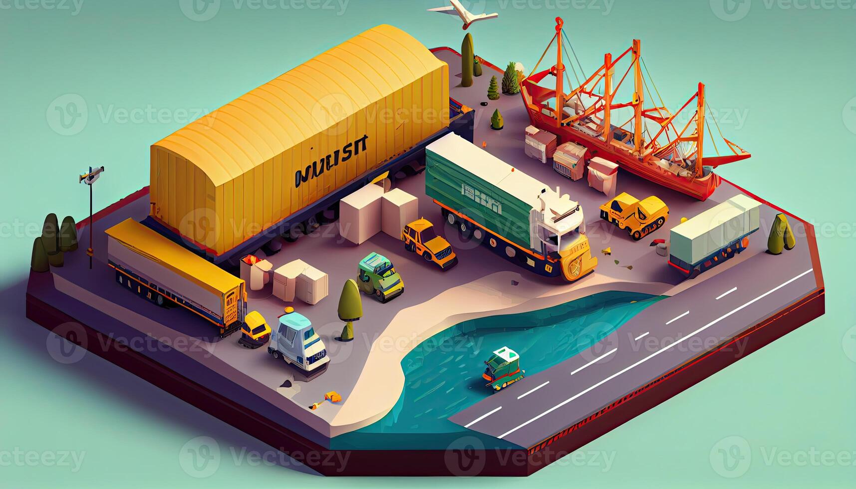 isometrisch Diorama von ein logistisch und Transport Konzept generiert ai foto