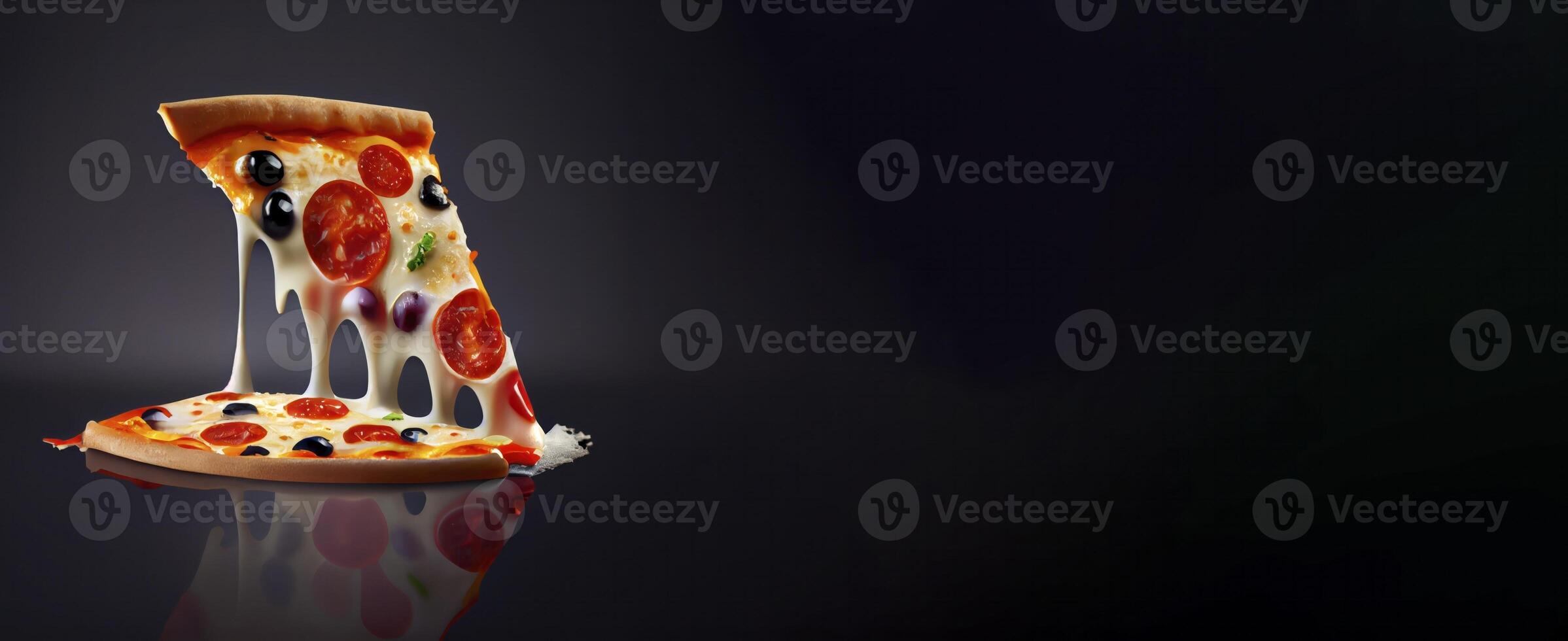 Pizza ein schnell Essen realistisch Produkt Vitrine zum Essen Fotografie ai generiert foto
