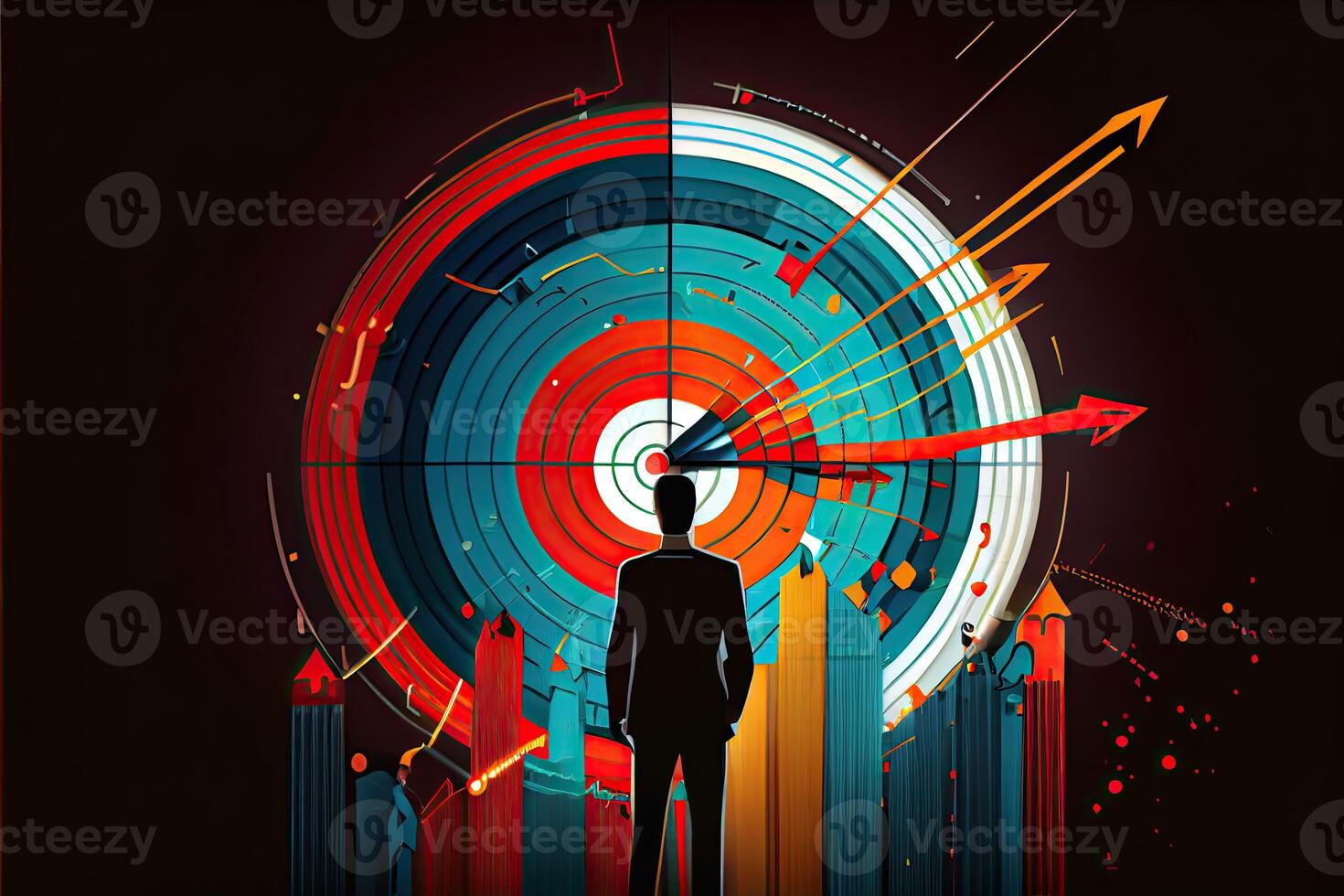 Geschäft und Technologie Ziel Tore und Leistung Geschäftsmann zeichnet erhöhen, ansteigen Pfeil Graph korporativ Zukunft Wachstum Jahr Neu Jahr Auflösung Statistiken Graph steigend Einnahmen generativ ai foto