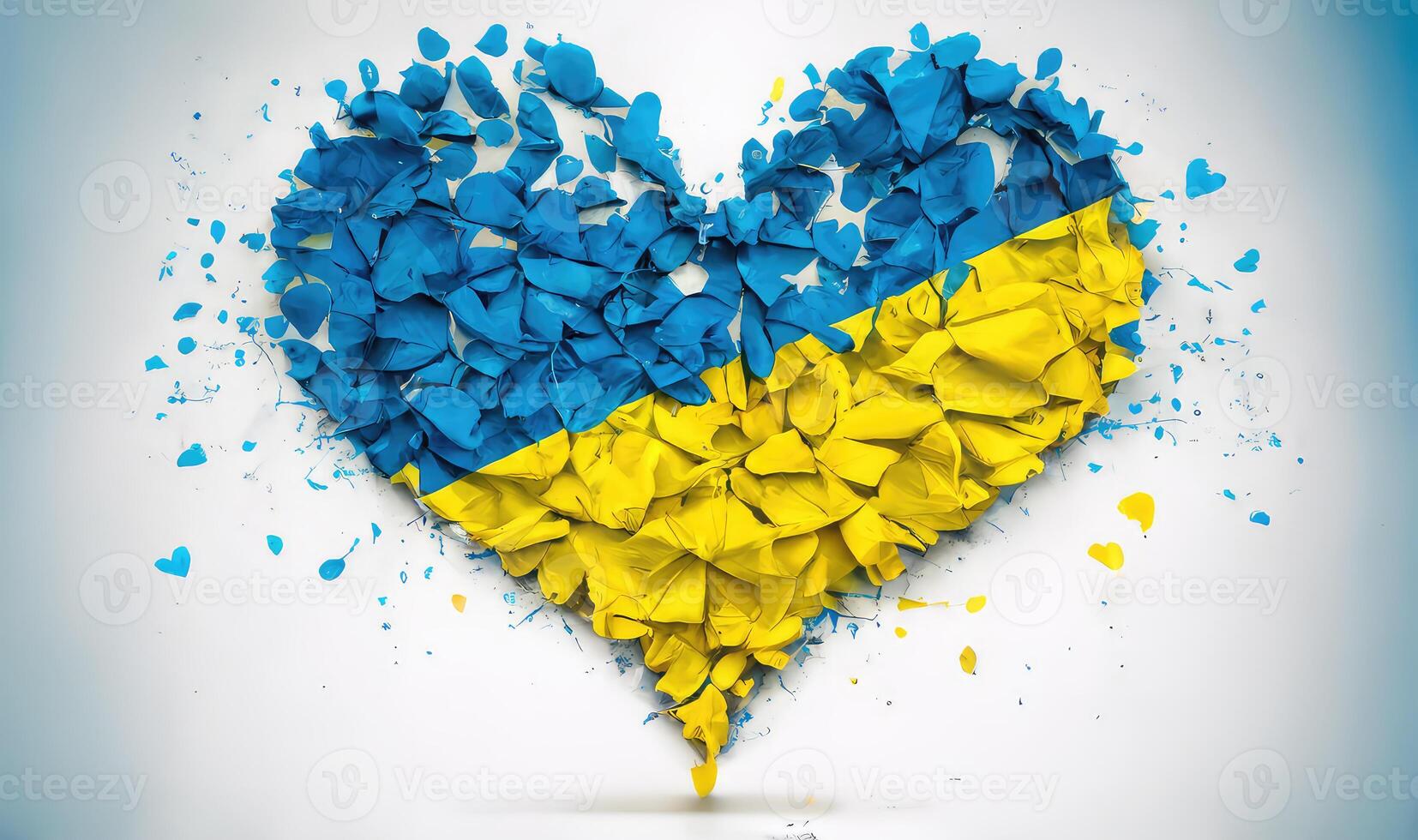 Blau und Gelb Herz im Farben von ukrainisch Flagge. generativ ai foto