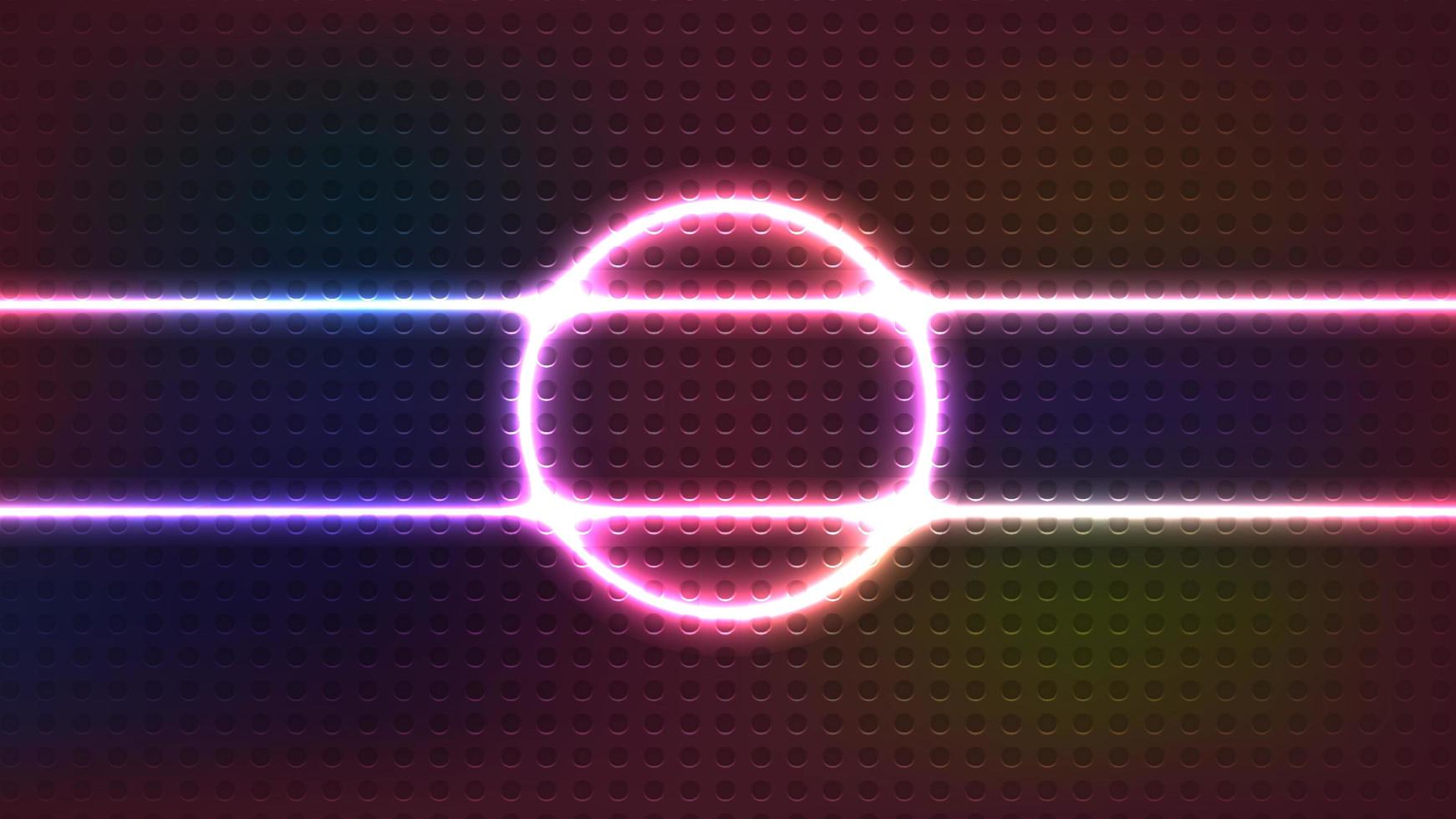 Foto abstrakt Weg mit Neon- Licht Kreis reflektierend, ein hell Neon- Kreis im Vorderseite. Neon- Beleuchtung Hintergrund Thema.