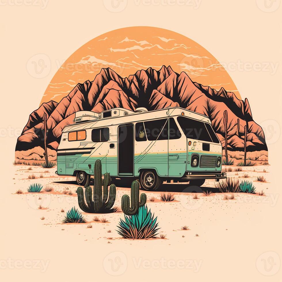 ai generiert. generativ ai. Jahrgang retro Wohnmobil rv Zuhause LKW. Abenteuer Ausflug Reise motivierend Poster. können Sein benutzt zum Dekoration und Inspiration. Grafik Kunst Illustration. foto