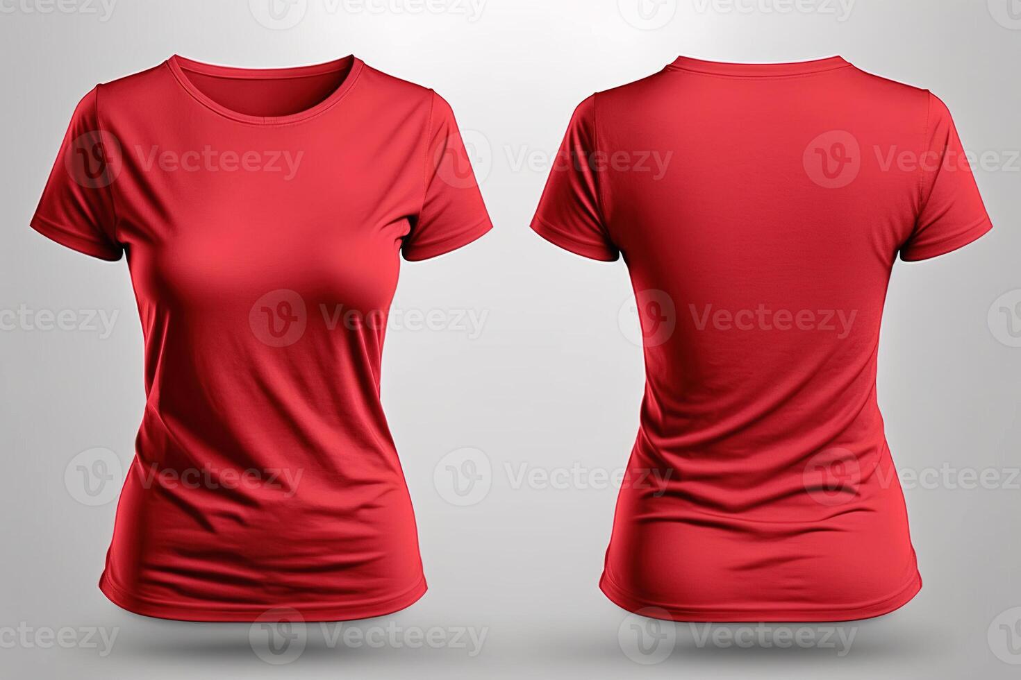 Foto realistisch weiblich rot T-Shirts mit Kopieren Raum, Vorderseite und zurück Sicht. ai generiert