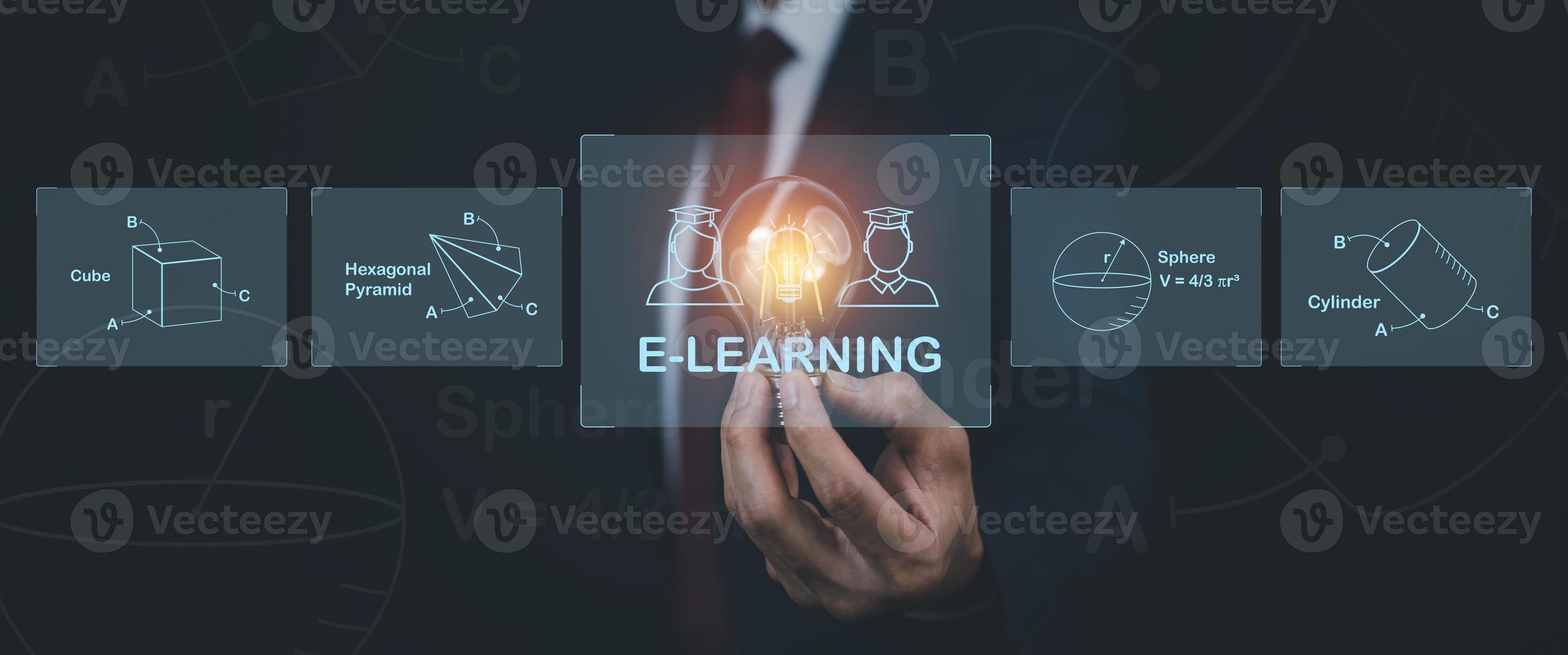 Licht Birne mit E-Learning Bildung mit online Kurse E-Learning Konzept, Lernen Werkstatt lernen zu denken Internet Ausbildung Wissen Technologie, online Lernen mit Webinare, Video Tutorials foto