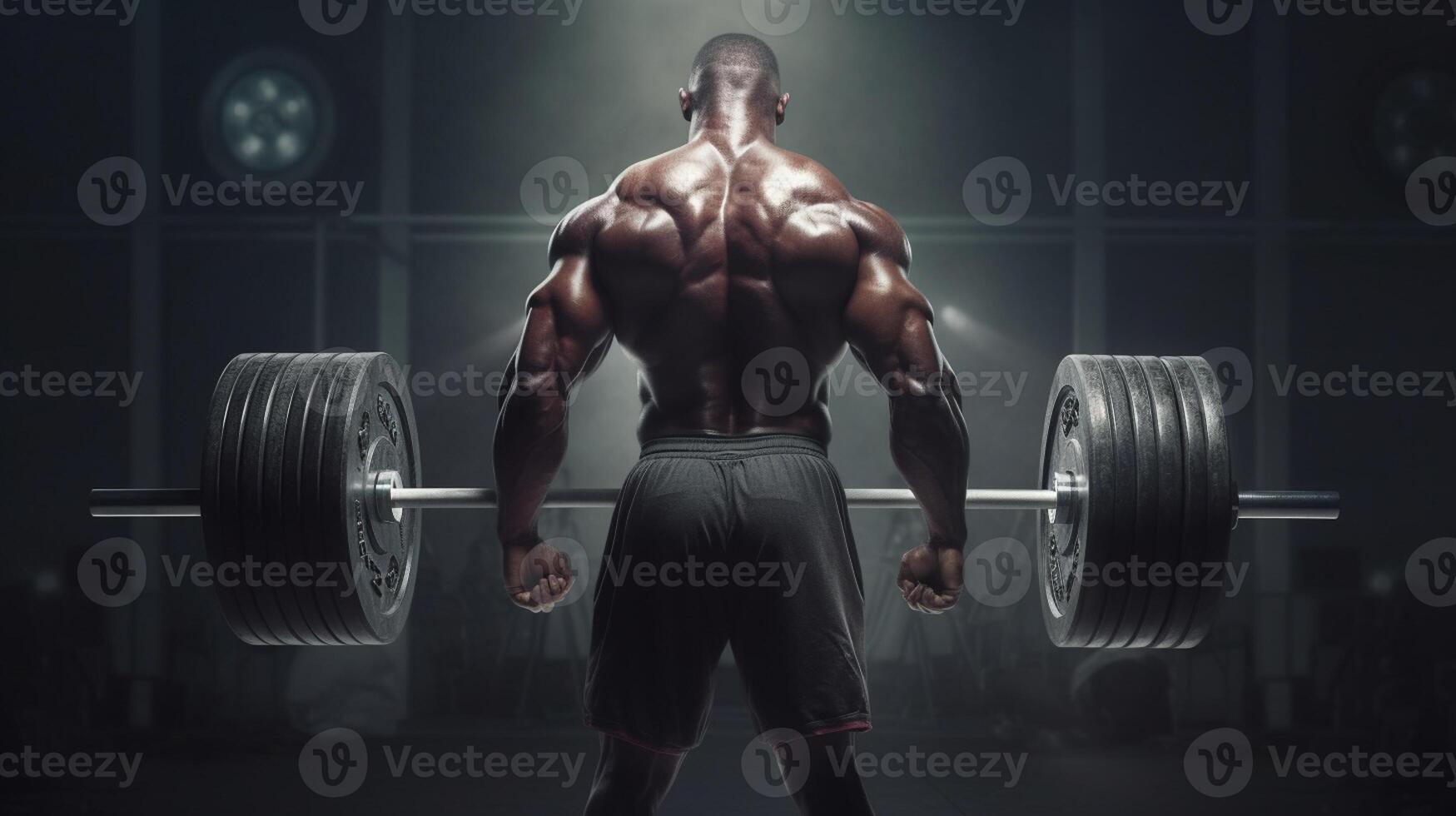 gut aussehend stark sportlich Männer Pumpen oben Muskeln trainieren Bodybuilding Konzept Hintergrund - - muskulös Bodybuilder gut aussehend Männer tun Übungen im Fitnessstudio nackt , ai generiert Kunstwerk foto