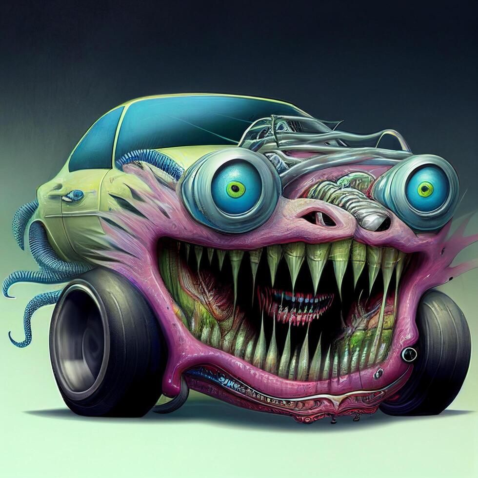 Leben biomech Muskel Auto Monster- durch Alex pardee Naoto. generativ ai. foto