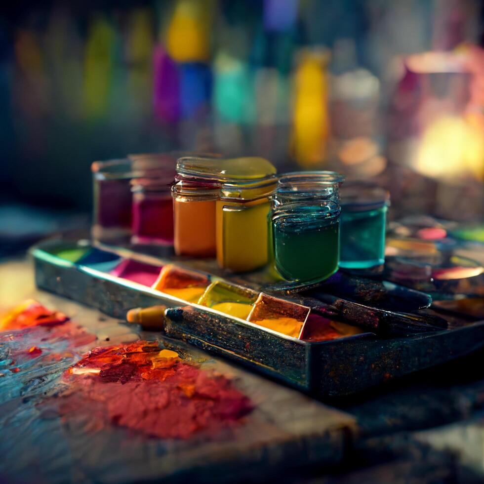 Gemälde Farben Palette Zeichnung Foto realistisch. generativ ai