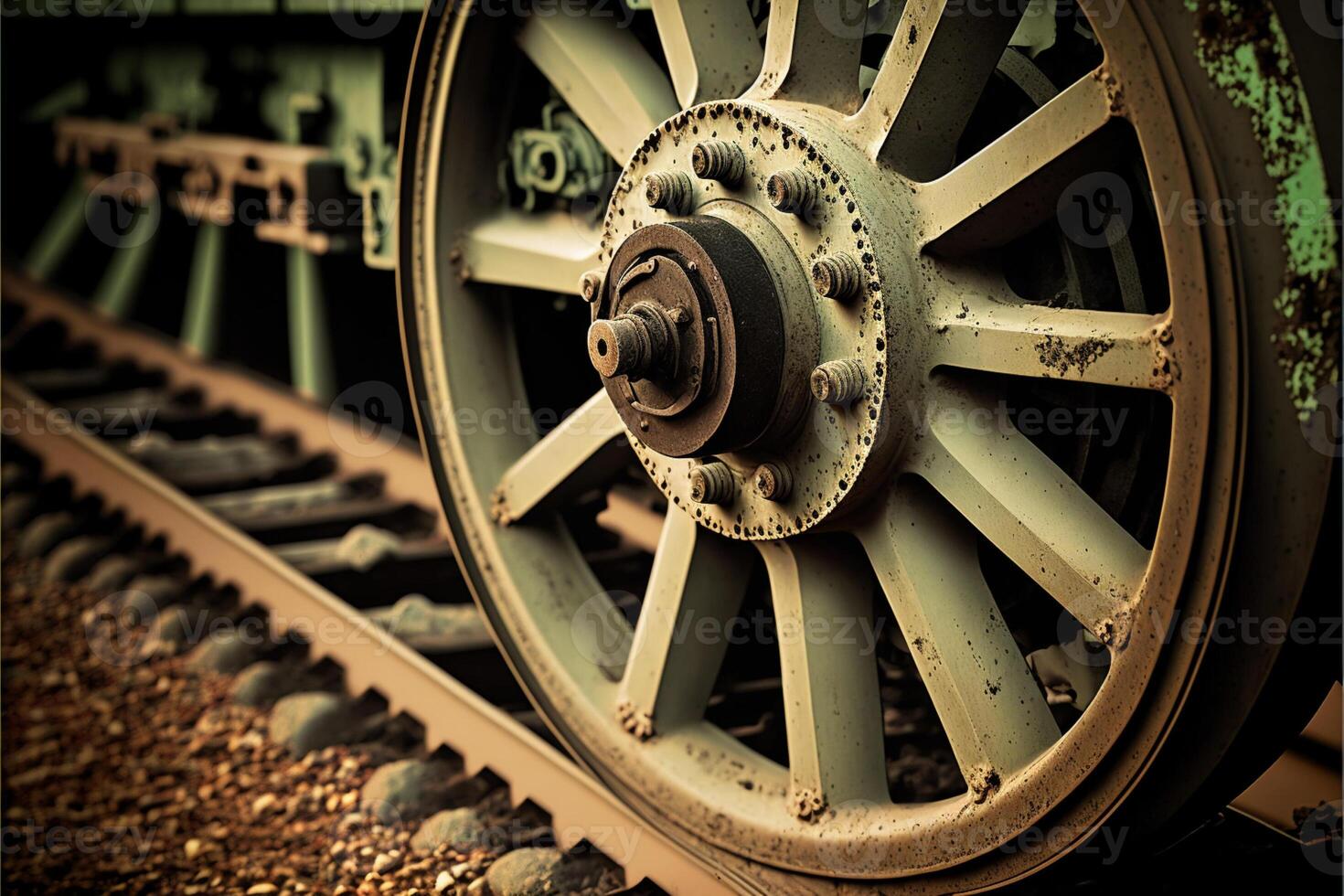 Nahansicht von Zug Rad auf Eisenbahn. generativ ai foto