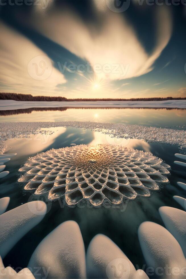 ein gefroren See im voll blühen. generativ ai. foto