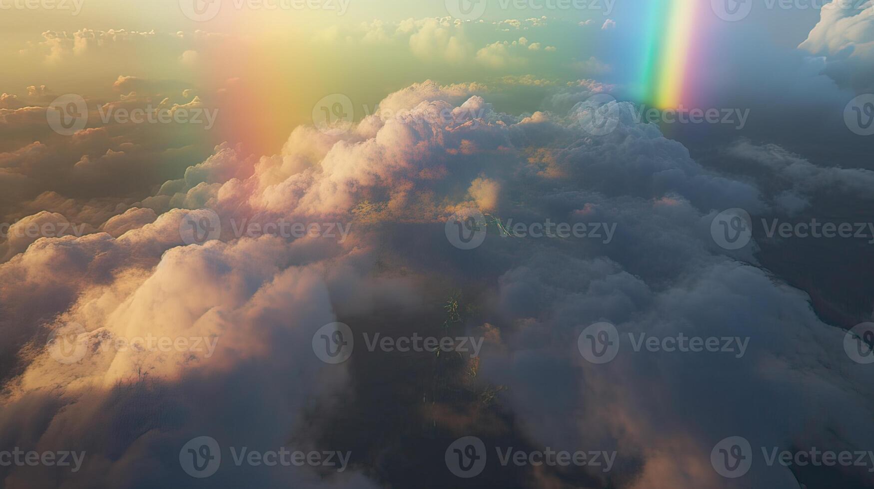 Regenbogen im Blau Himmel mit Wolke. schön Landschaft mit multi farbig mit Regenbogen. generativ ai. foto