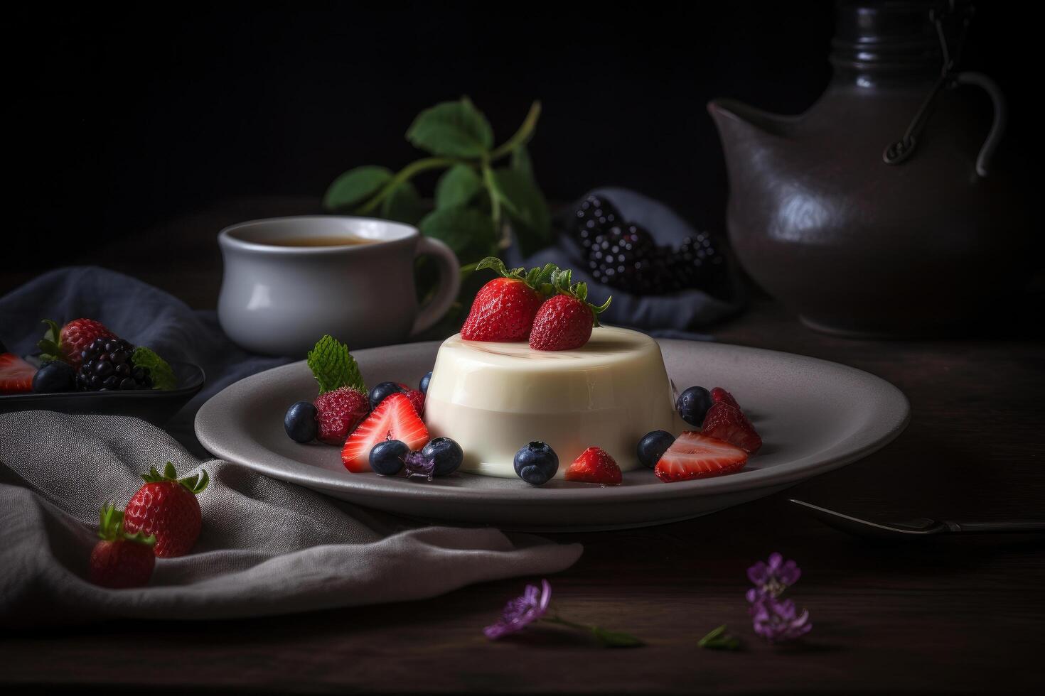 Panna Cotta Nachtisch. Illustration ai generativ foto