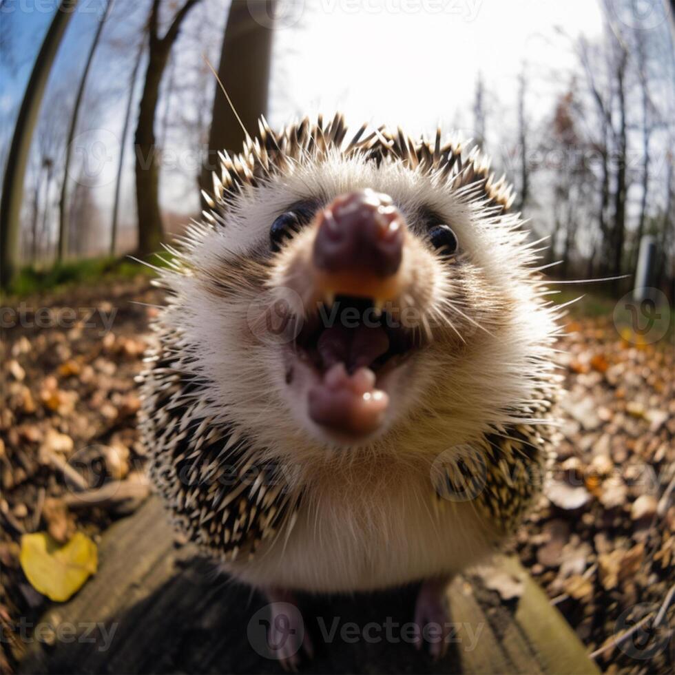 ein Igel mit ein groß Rosa Auge foto