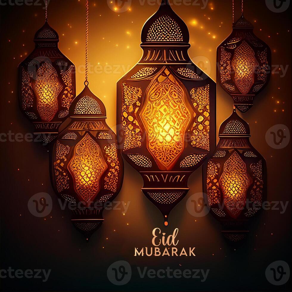 ai generativ schön eid Mubarak Arabisch islamisch Hintergrund und Banner Design. foto