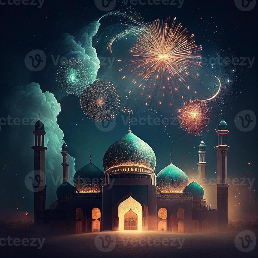 ai generativ schön eid Mubarak Arabisch islamisch Hintergrund und Banner Design. foto