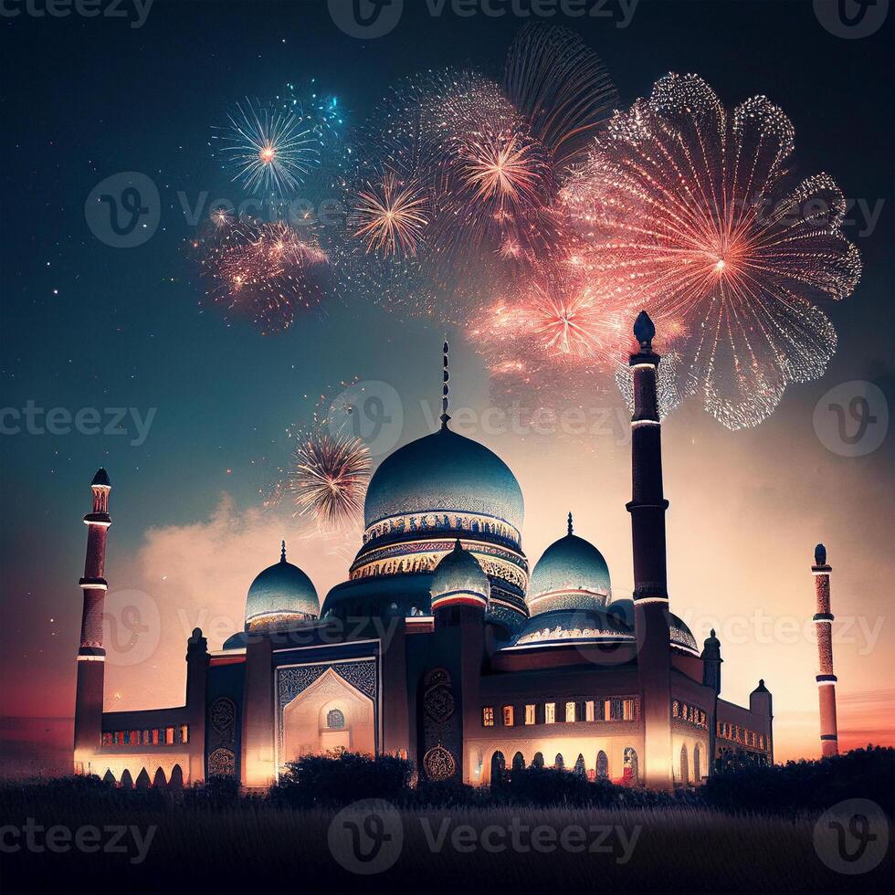 ai generativ schön eid Mubarak Arabisch islamisch Hintergrund und Banner Design. foto