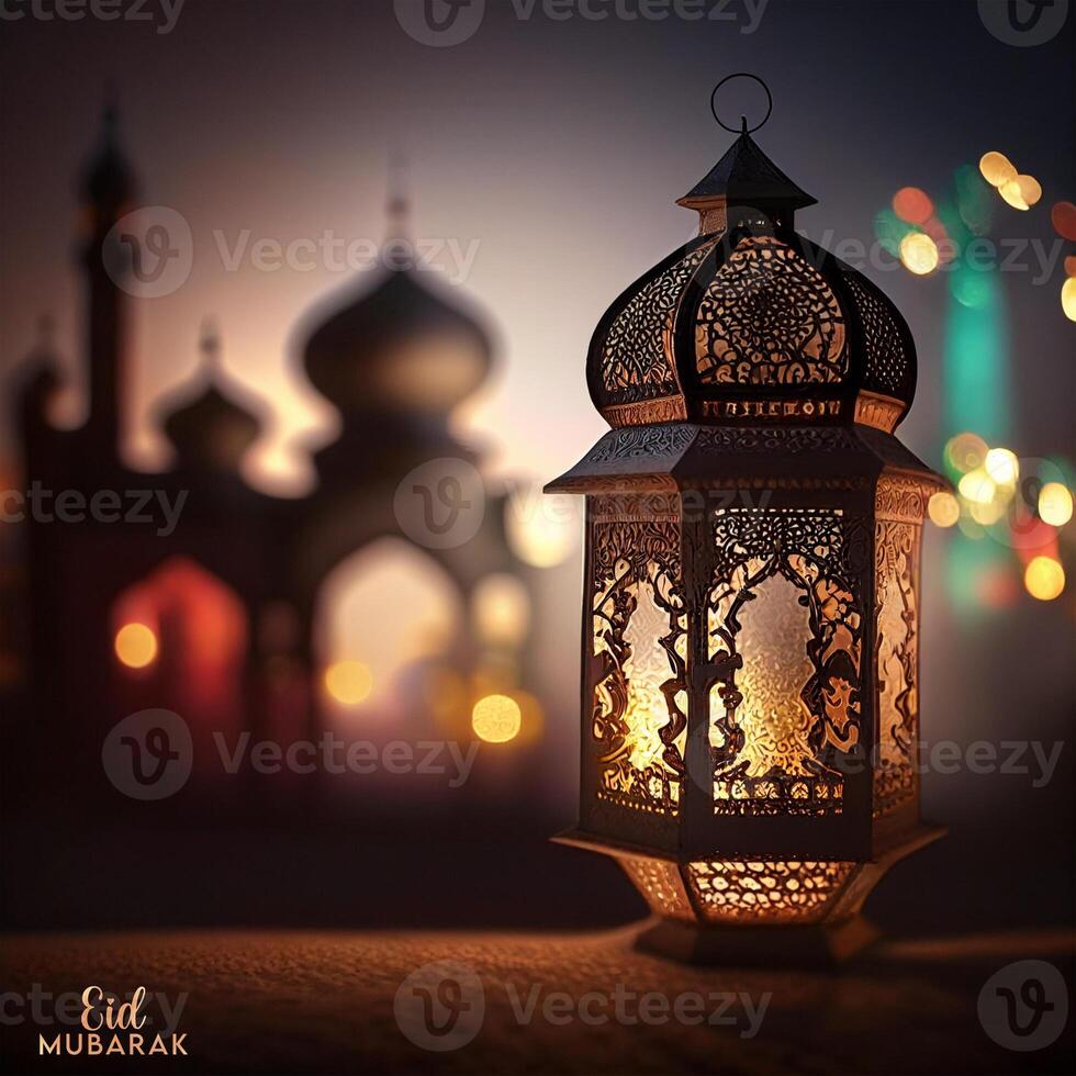 ai generativ schön eid Mubarak Arabisch islamisch Hintergrund und Banner Design. foto