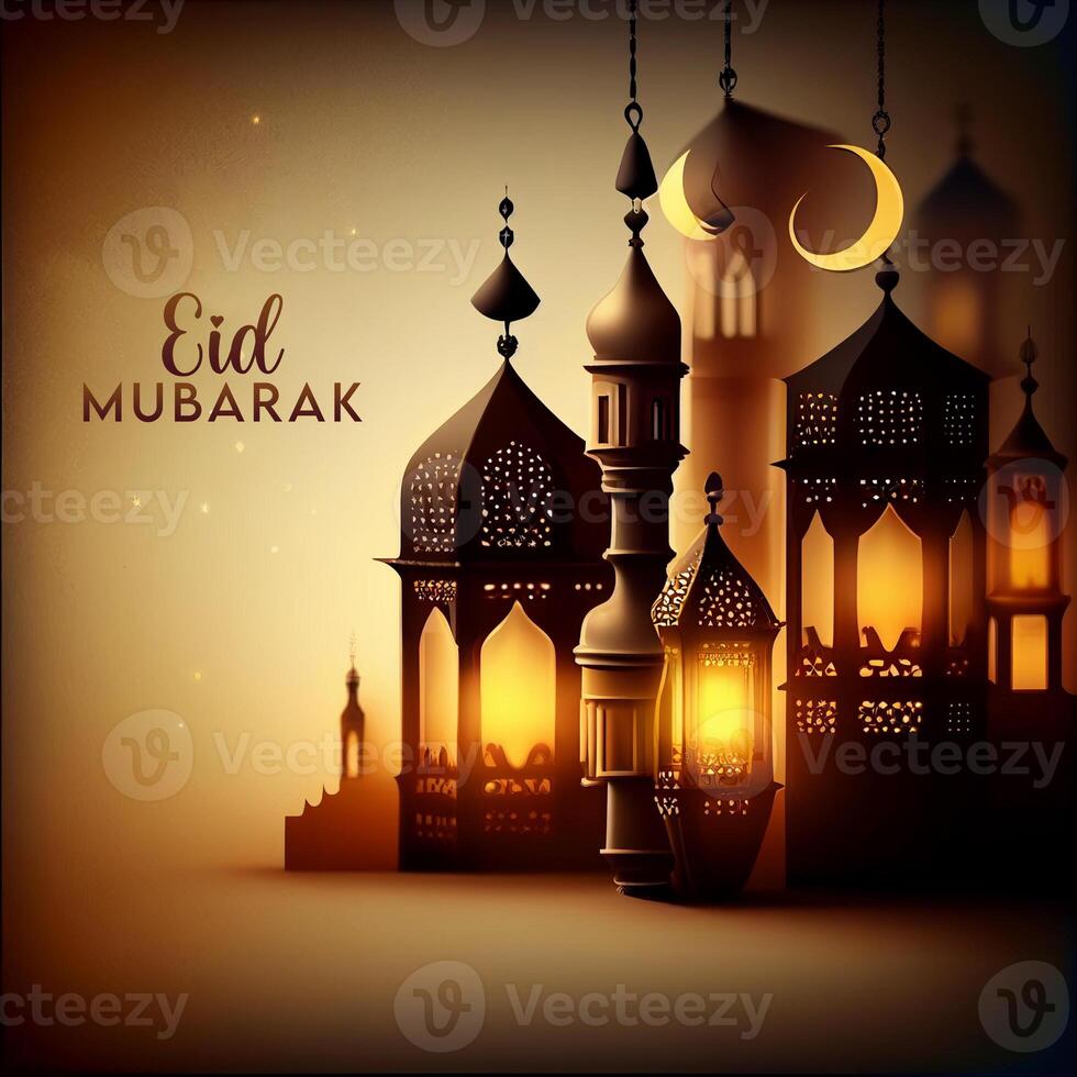 ai generativ schön eid Mubarak Arabisch islamisch Hintergrund und Banner Design. foto