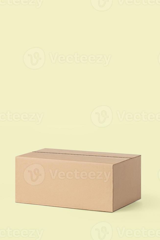 Karton Box zum Lieferung, Pakete. auf ein Gelb Hintergrund foto