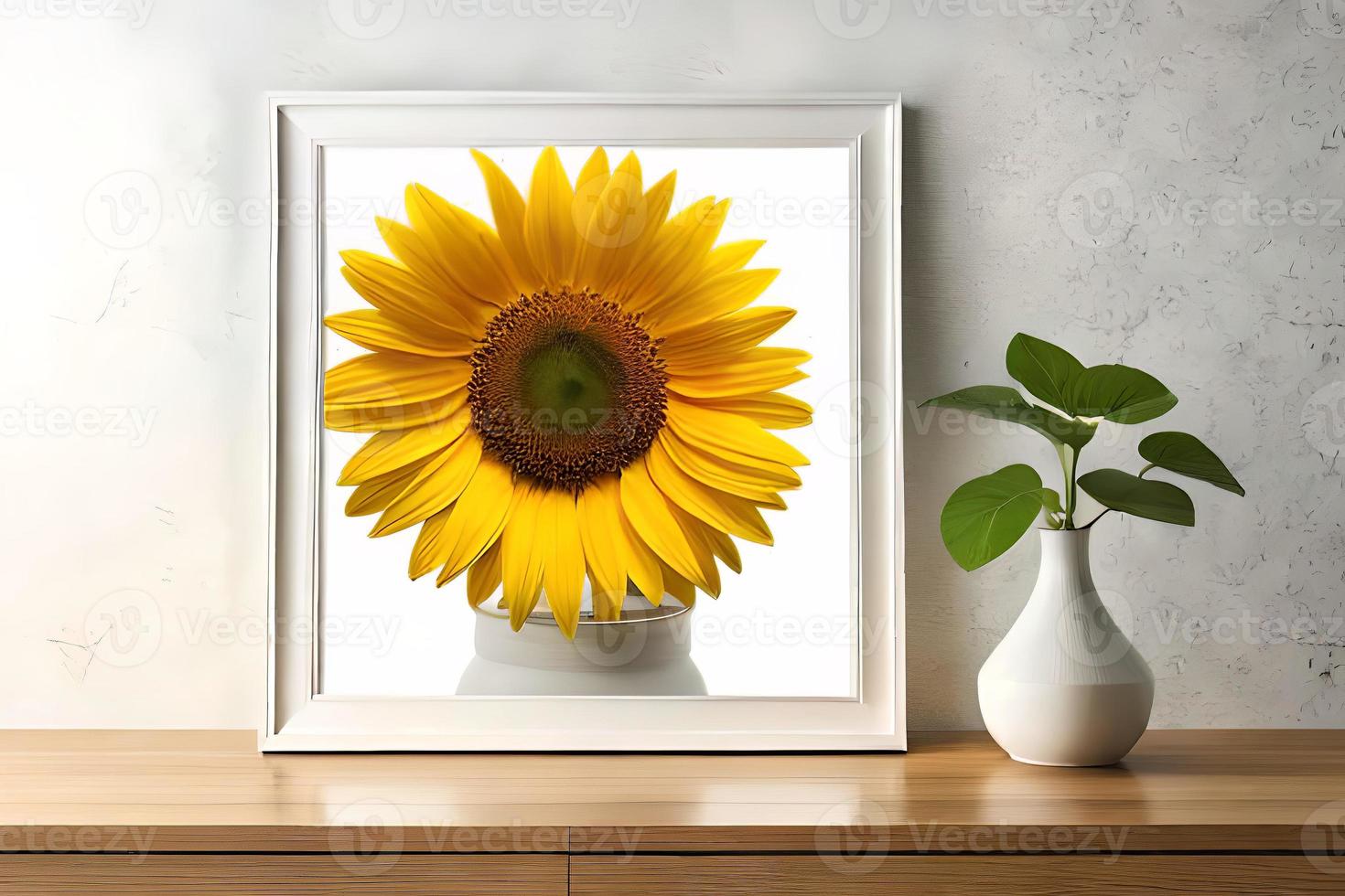 minimal Weiß Bild Rahmen Segeltuch Anzeige mit Blume im Vase foto