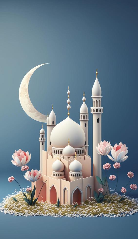 Illustration von tolle die Architektur Design von Muslim Moschee Ramadan karem, islamisch die Architektur Hintergrund Ramadan karem, islamisch Moschee, Ramdan, Ramzan, eid, Kultur, Arabisch, generieren ai foto