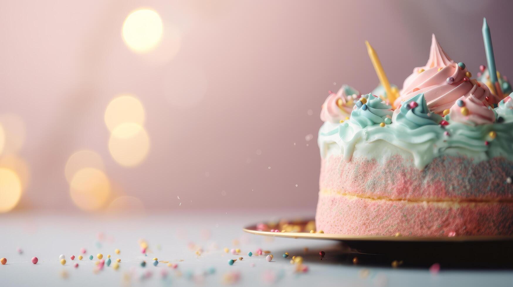 Geburtstag Hintergrund mit Kuchen. Illustration ai generativ foto