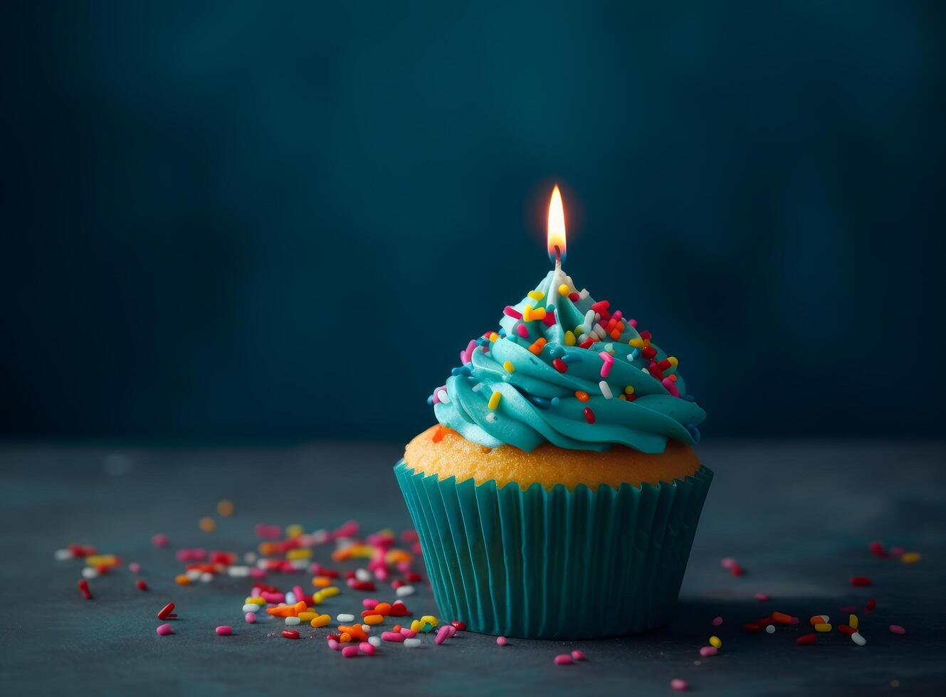 Geburtstag Cupcake mit Kerze. Illustration ai generativ foto