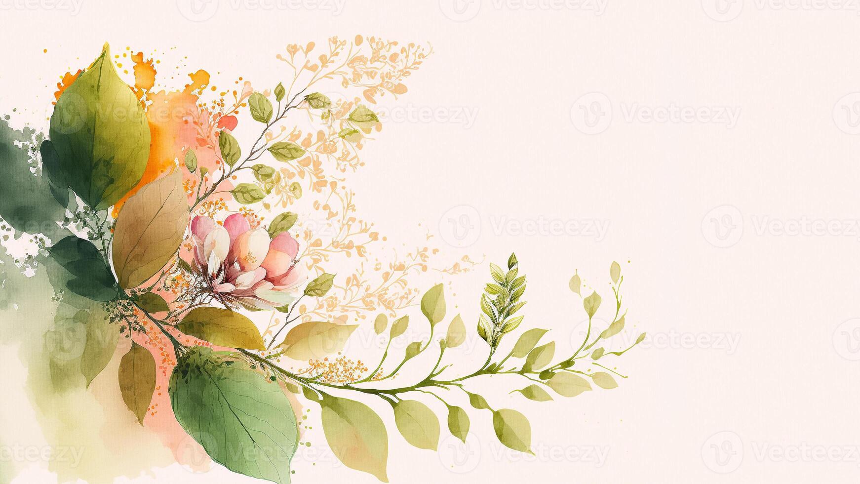 Frühling Aquarell Blumen und Blätter Hintergrund, abstrakt Kunst Hintergrund zum Banner, Poster, Netz und Verpackung. ai generiert foto