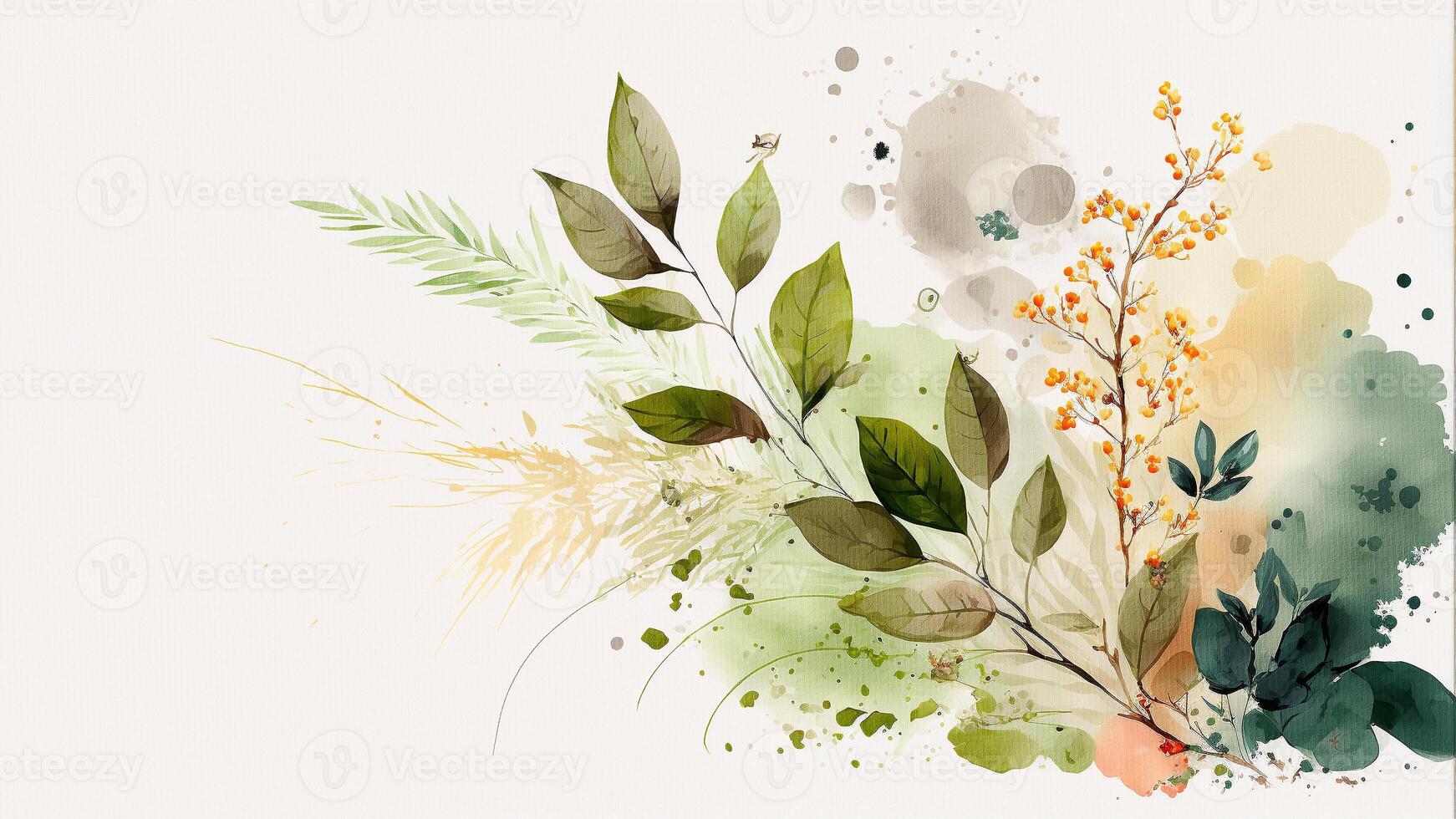 Frühling Aquarell Blumen und Blätter abstrakt Hintergrund zum Banner, Poster, Netz und Verpackung. ai generiert foto
