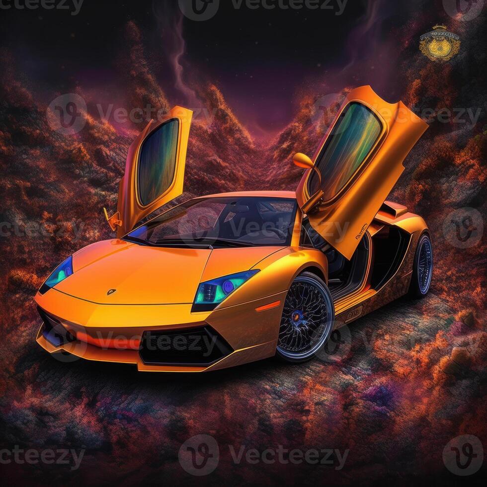 lsd Lamborghini entfernt trippy Fantastisch Bild generativ ai foto