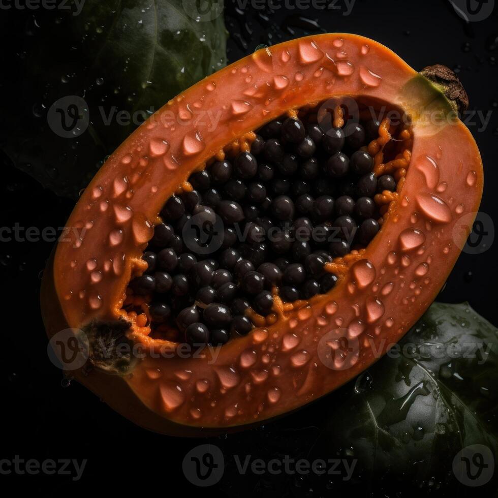 frisch Papaya nahtlos Hintergrund sichtbar Tropfen von Wasser generativ ai foto