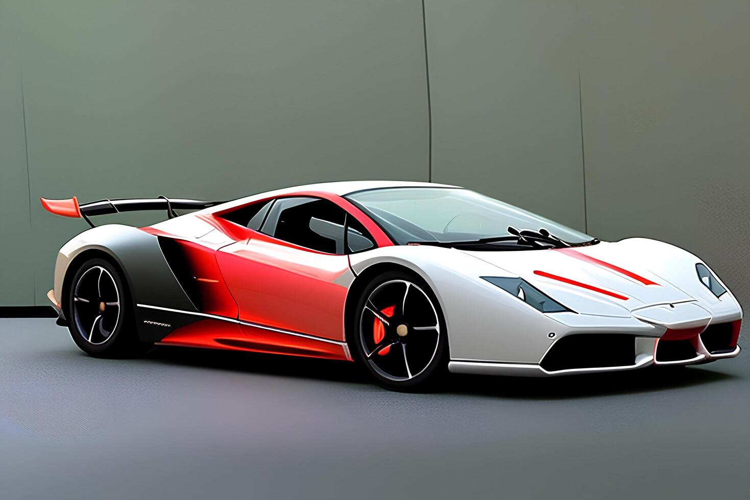 ein rot und Weiß Lamborghini mit ein Weiß und rot Streifen. ai generativ foto