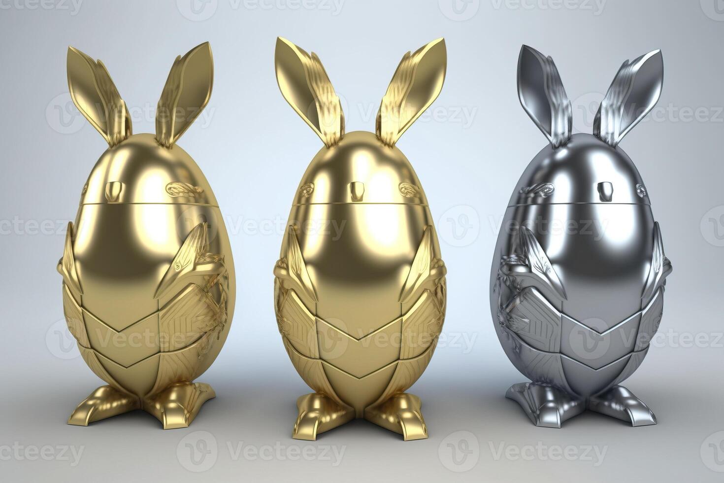 Ostern Hasen Ei Roboter gemacht von glänzend Metall. ai generiert. foto