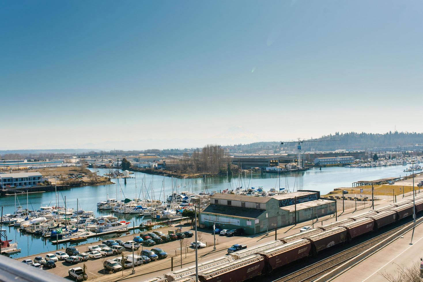 Tacoma, Washington, USA. April 2021. Bucht und Yachten von das Seehafen foto