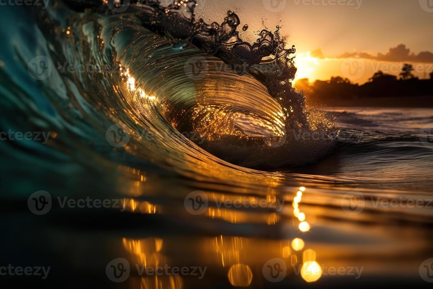 Welle Wasser beim Sonnenuntergang Schuss Illustration Hintergrund mit generativ ai foto