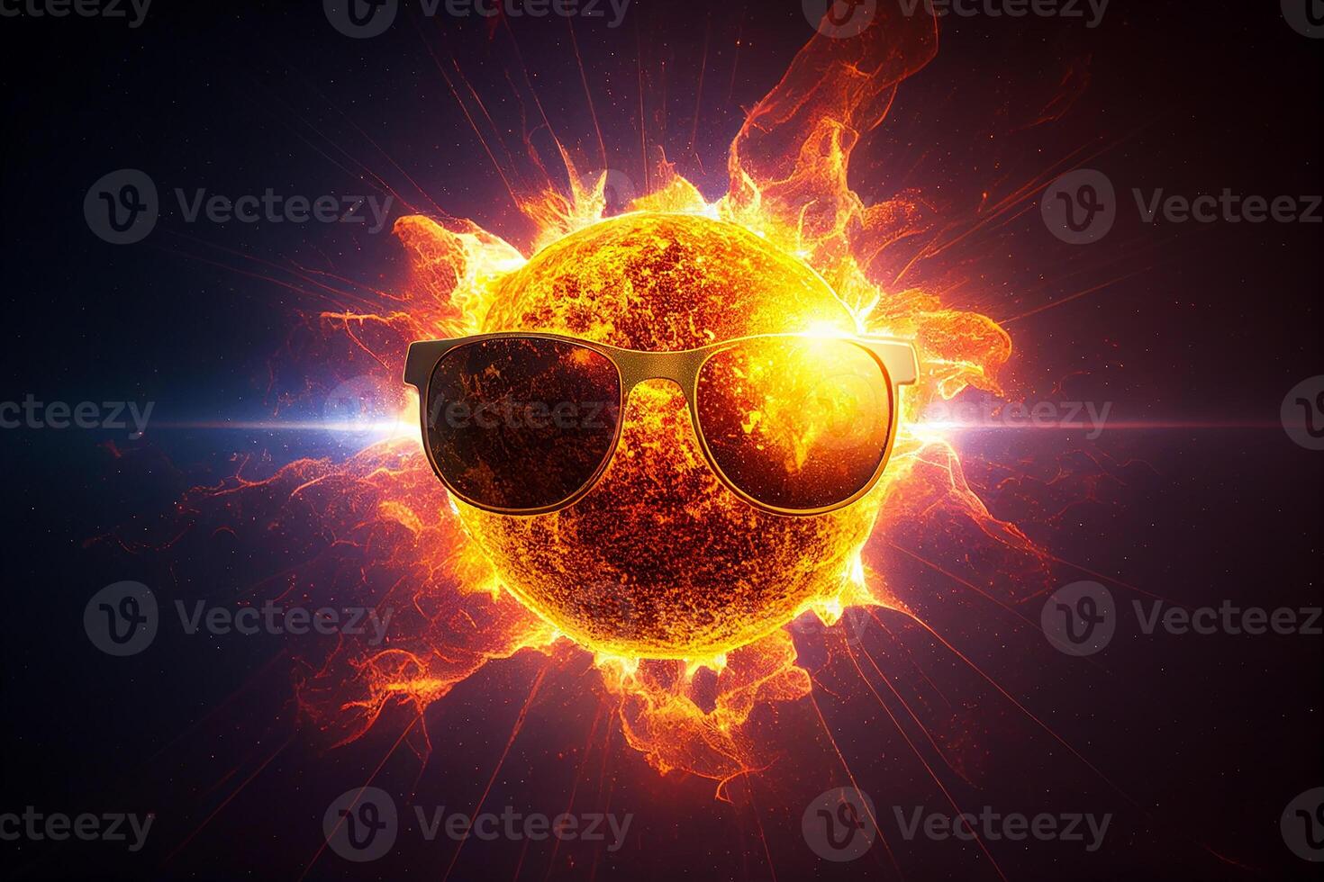 Sonnenbrille gegen das Hintergrund von das Sonne. Solar- Finsternis. generativ ai foto