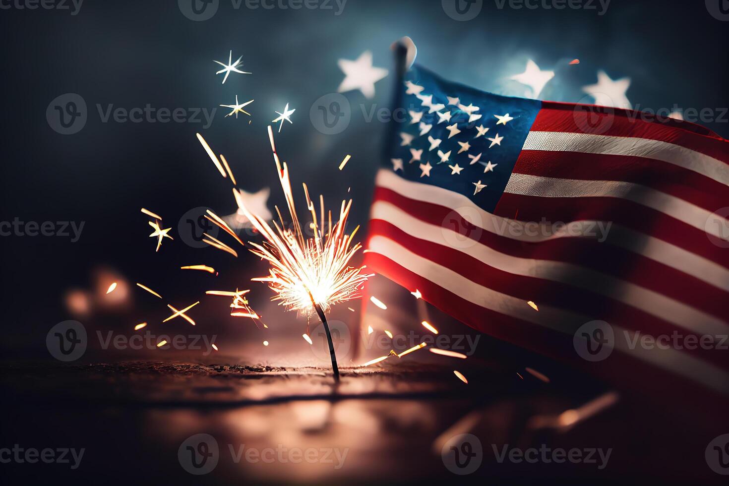 glücklich Arbeit Tag, amerikanisch Flagge im Blau Himmel und Sonnenschein Hintergrund. generativ ai foto