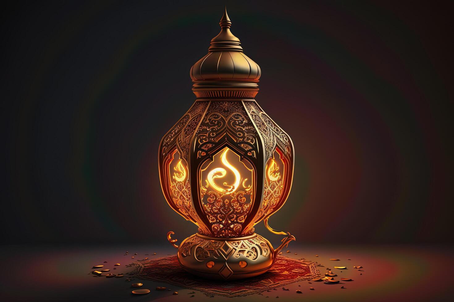 eid Mubarak Hintergrund, Moschee im das Mondlicht beim Nacht 3d Illustration, Arabisch Laternen, ai generativ. foto