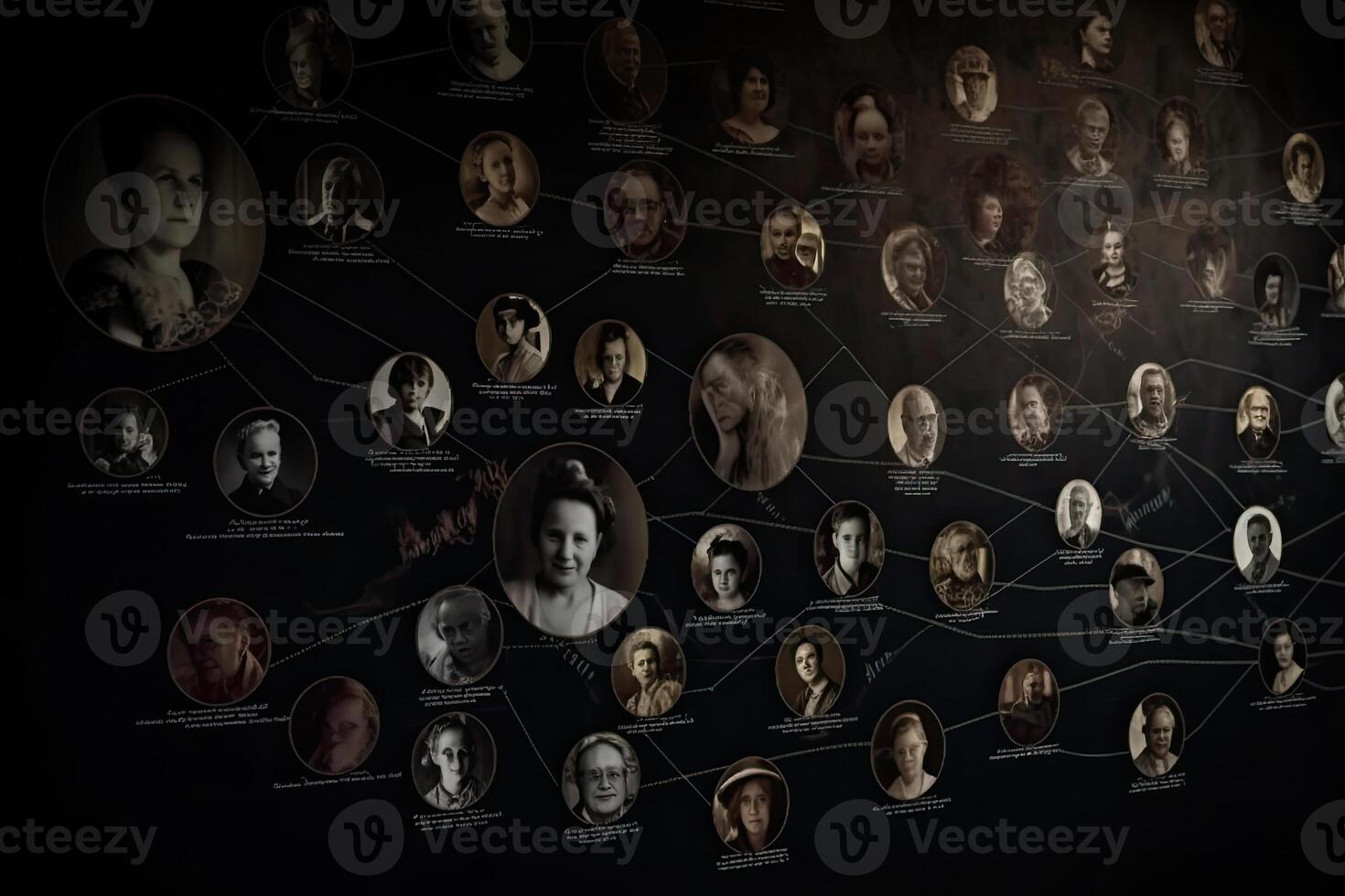Familie Baum mit Porträts von Verwandte. Genealogie Konzept. generativ ai foto