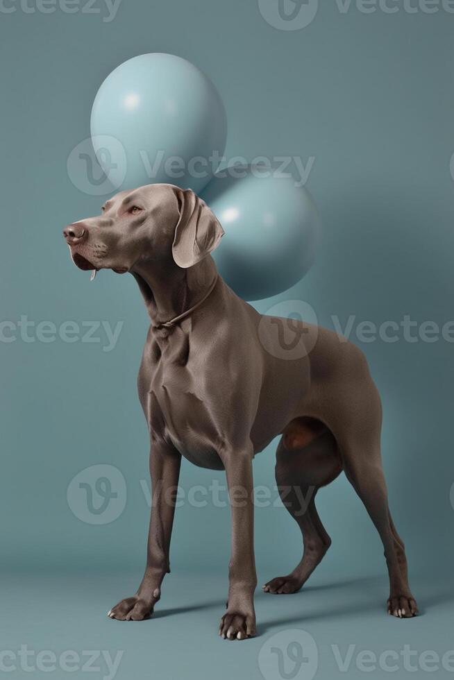 ai generiert Hund mit Luftballons foto