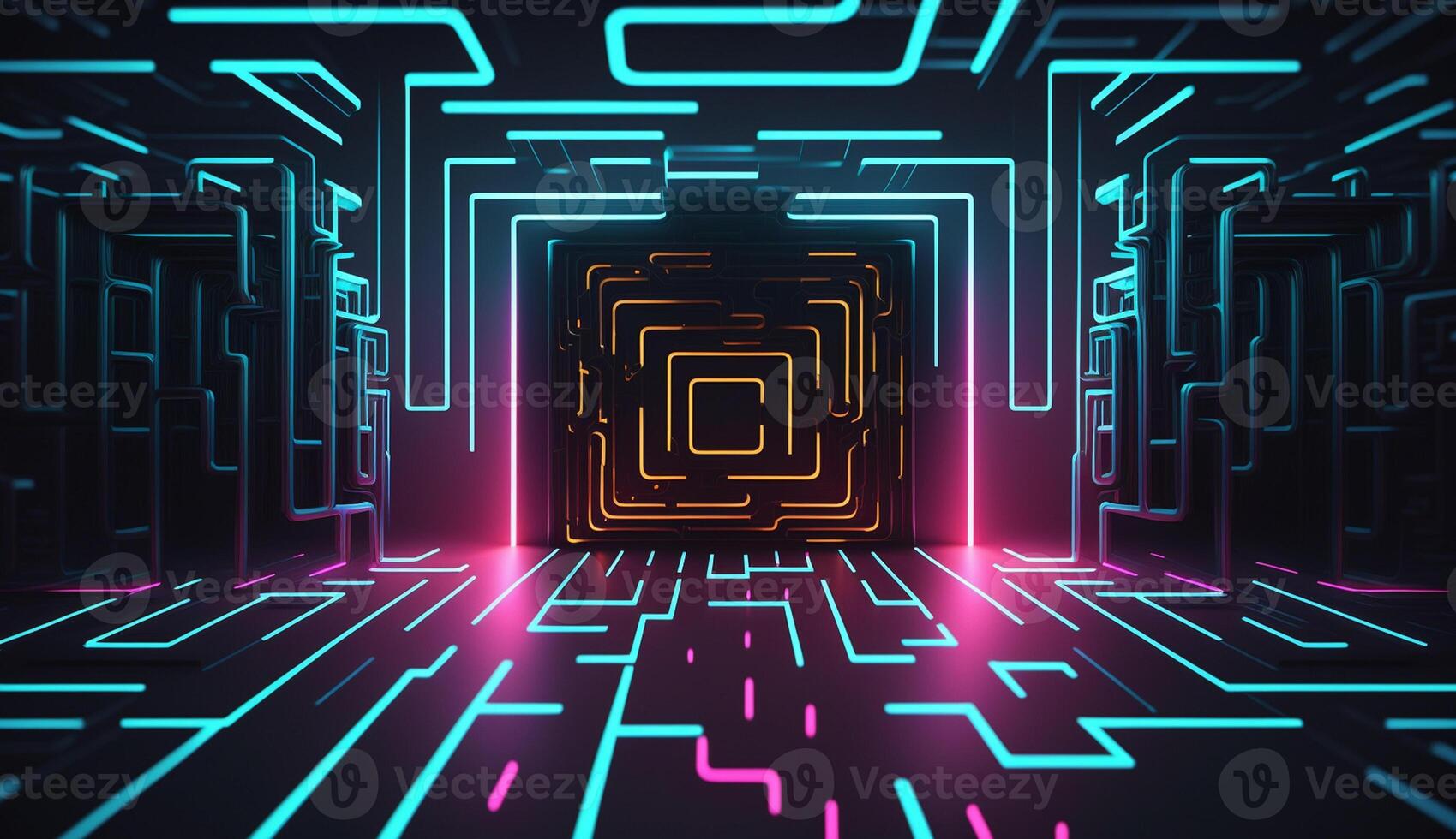 Cyber Schaltkreis futuristisch Neon- Hintergrund, Motiv Matze Techno Hintergrund Landschaft ,generativ ai foto