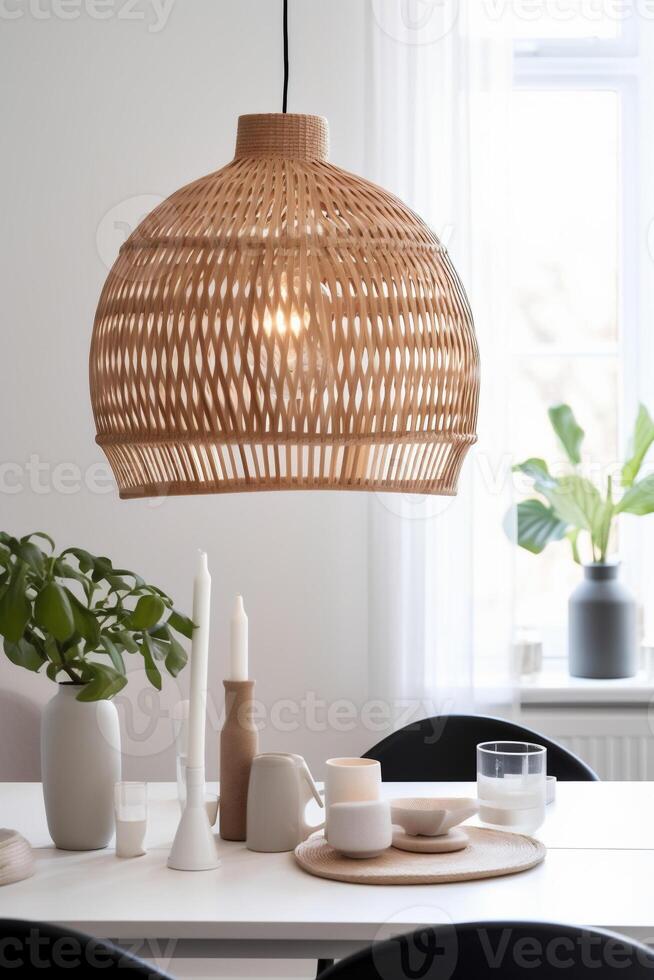 ai generiert drinnen Boho Stil Essen Zimmer foto