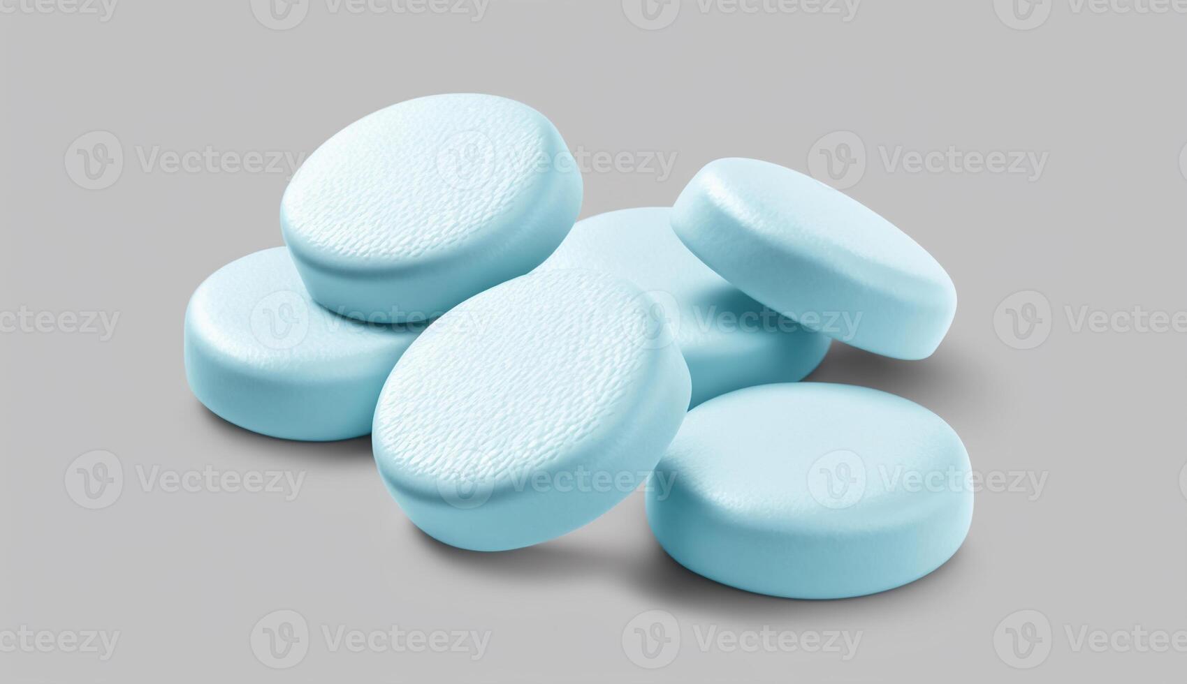 Licht Blau Medizin Tabletten Über Weiß Hintergrund, generativ ai foto