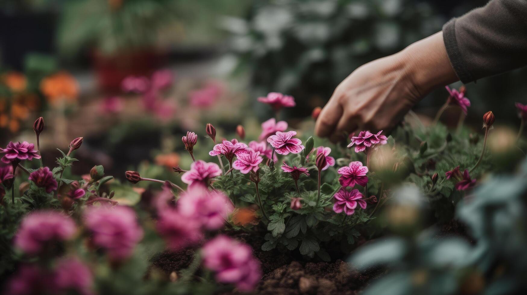 Blume Gartenarbeit Hintergrund. Illustration ai generativ foto